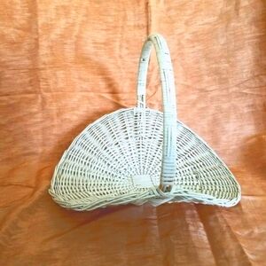 Vintage Large Weaved Wood Basket White